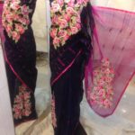 Navyblue color body & Pink color Anchol. Applique Work on Jamdani Shari