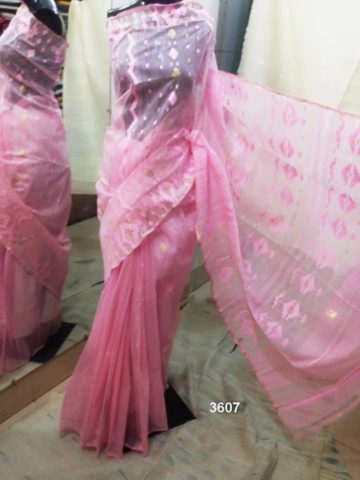 pink All over Work On Jamdani Shari. Beautiful and gorgeous design.